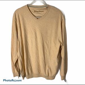 XL Tommy Bahama Men’s Beige V-neck Pima Cotton Blend Long Sleeve Sweater